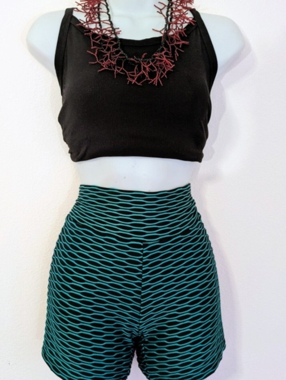 High Waisted Stretchy Textured Shorts